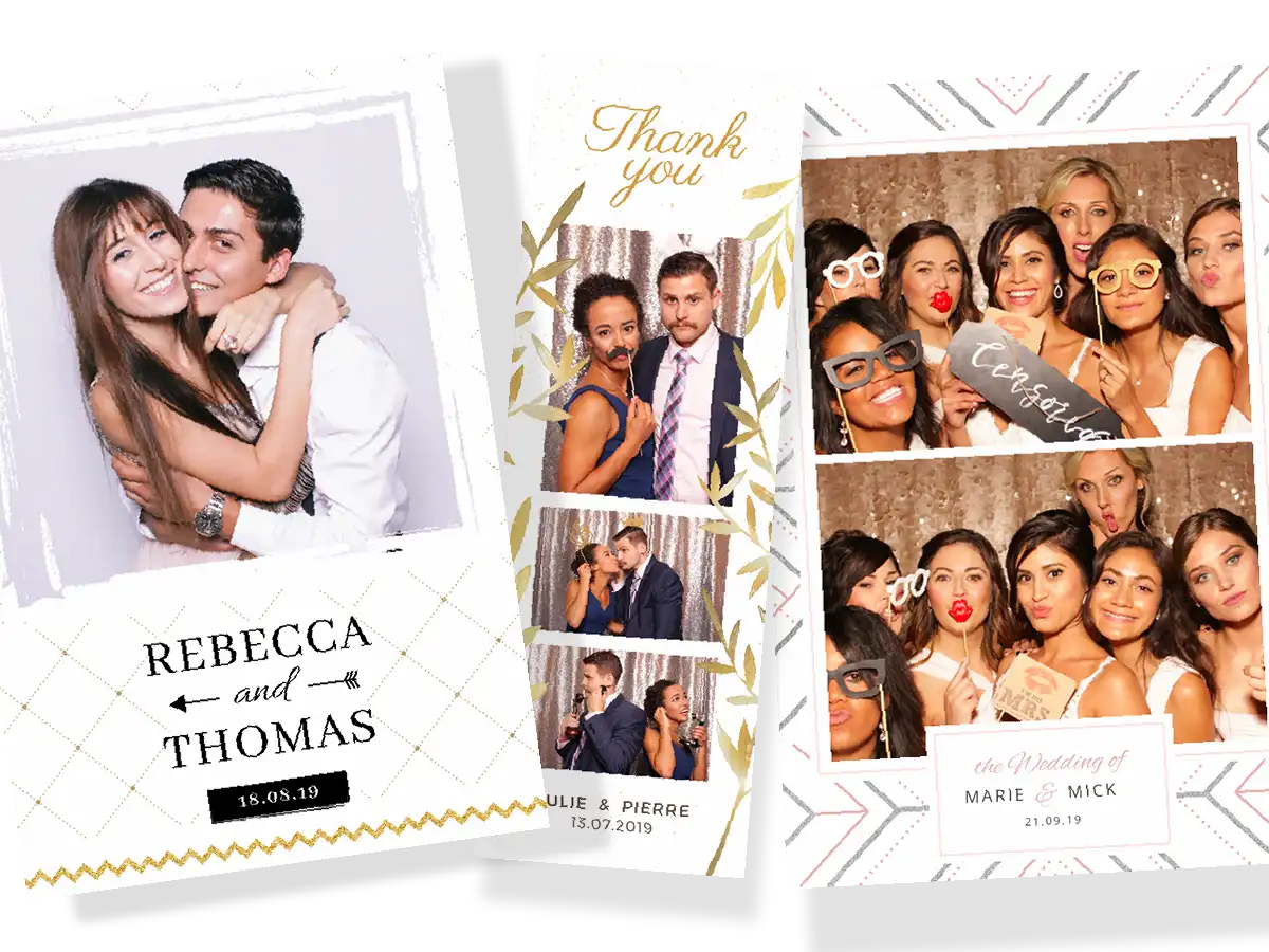 Exemples de designs personnalisés pour photomaton de mariage